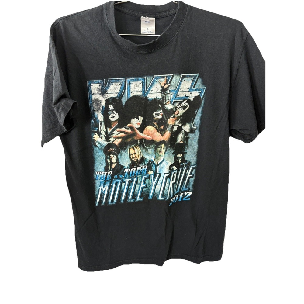 KISS Motley Crue 2012 Tour T-Shirt Short Sleeve Men's Large Black Soffe Tag